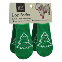 Zeez Non-Slip Sole Knitted Dog Socks Christmas Tree Green Medium Set of 4