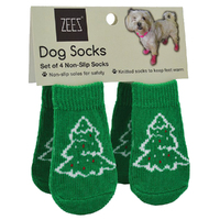 Zeez Non-Slip Sole Knitted Dog Socks Christmas Tree Green XL Set of 4