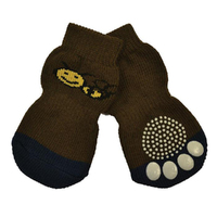 Zeez Non-Slip Knitted Pet Socks w/ Bee for Dogs Brown Large Set of 4