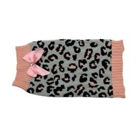 Zeez Knitted Dog Sweater w/ Bow Grey/Pink Leopard Large 39cm