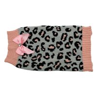 Zeez Knitted Dog Sweater w/ Bow Grey/Pink Leopard XL 45cm