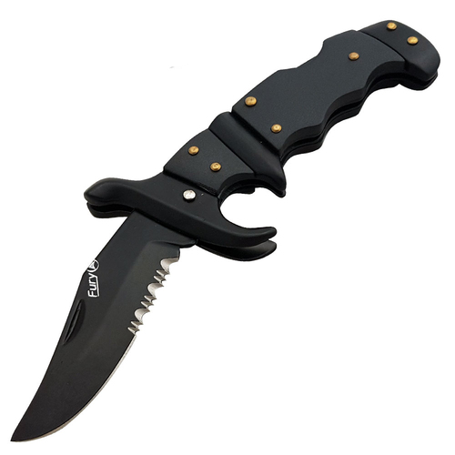 Fury Tiger Folding Large Black Pocket Knife 125mm Closed Length (16007)