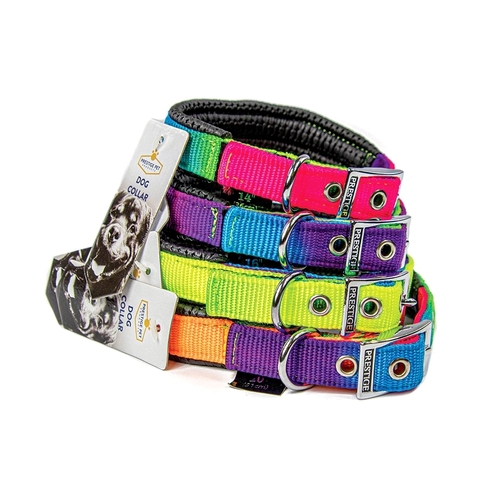 Prestige Pet Soft Padded Nylon Dog Collar Rainbow 3/4 x 16" 41cm