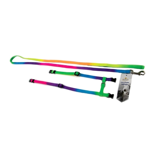 Prestige Pet Adjustable Cat/Puppy Harness w/ Leash Rainbow 3/8"