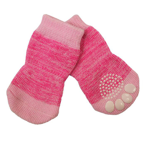 Zeez Non-Slip Sole Knitted Dog Socks Pink Large Set of 4