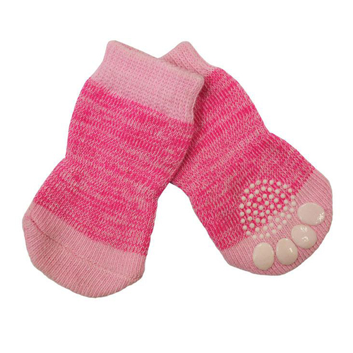 Zeez Non-Slip Sole Knitted Dog Socks Pink XL Set of 4