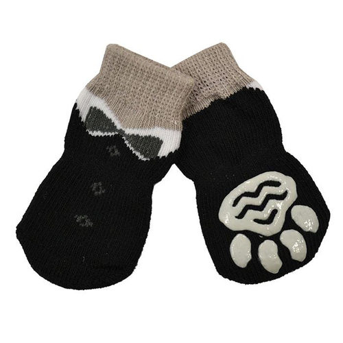 Zeez Non-Slip Sole Knitted Dog Socks Black Tuxedo Medium Set of 4