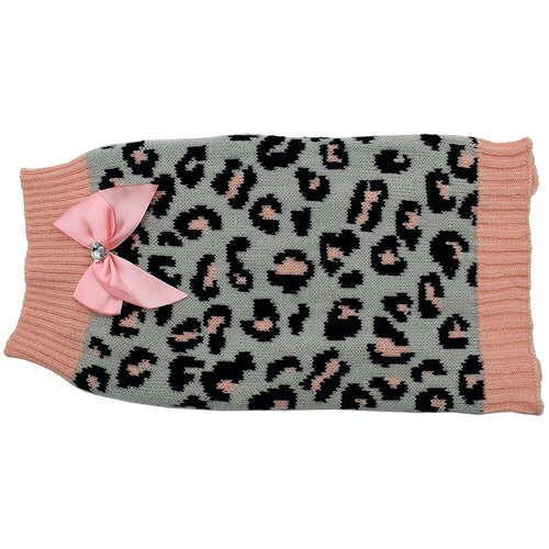 Zeez Knitted Dog Sweater w/ Bow Grey/Pink Leopard XXL 60cm