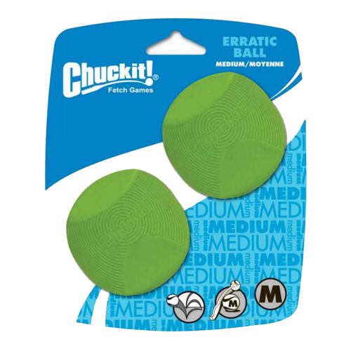 Chuckit Erratic Ball Throw & Fetch Dog Toy Medium 6cm 2 Pack