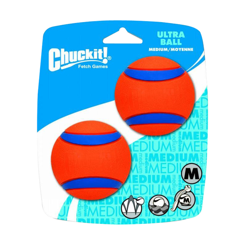 Chuckit Ultra Ball High Bounce Fetch Ball Dog Toy Medium 6cm 2 Pack 