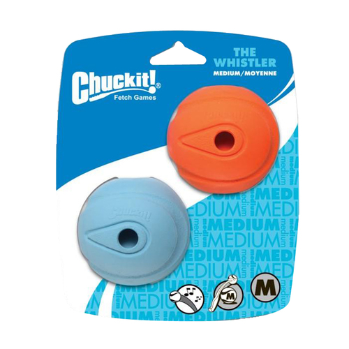 Chuckit Whistler Ball Interactive Play Dog Toy Medium 6cm 2 Pack 