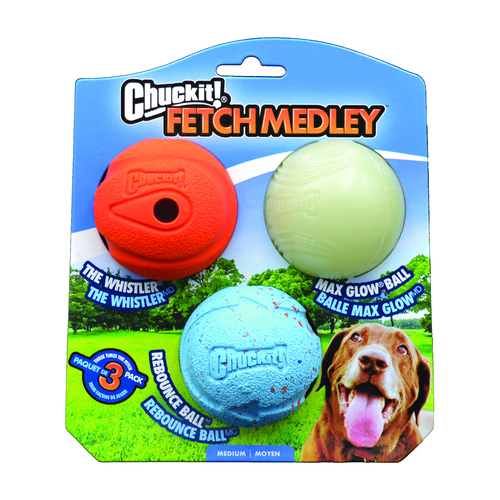 Chuckit Fetch Medley Balls Dog Toy Medium Assorted 6cm 3 Pack