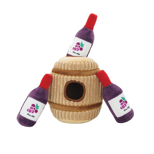 HugSmart Puzzle Hunter Autumn Tailz Wine Barrel Interactive Dog Squeaker Toy