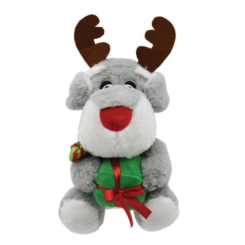 Snuggle Pals Christmas Dog w/ Antlers & Gift Plush Dog Squeaker Toy 22.5cm