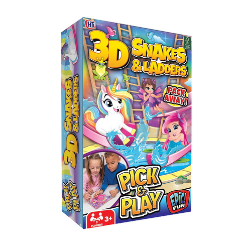 HTI 3D Snakes & Ladders Pack Away Travel Game 2-Players Ages 3+ (AAC702313)