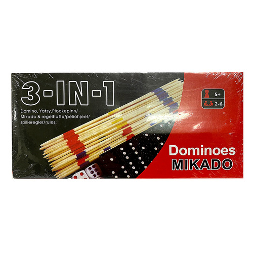 3-in-1 Dominoes/Mikado/Yatzy Classic Game 2-6 Players Ages 5+ (CLA057420)