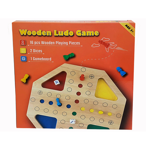 Wooden Ludo Classic Board Game 2-4 Players Ages 3+ 30cm (CLA909312)