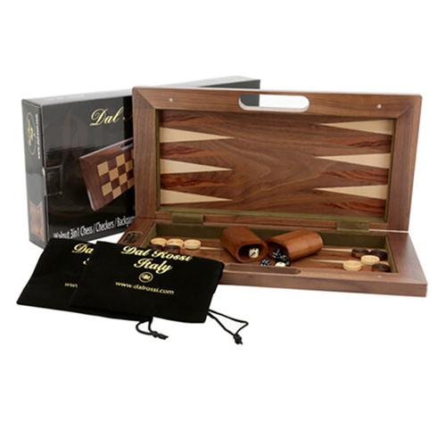 Dal Rossi Italy Chess Checkers & Backgammon Walnut Folding Set 16" (CLAL2041DR)