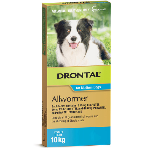 Drontal Chewable Allwormer for Dogs Medium 3-10kg 20 Pack