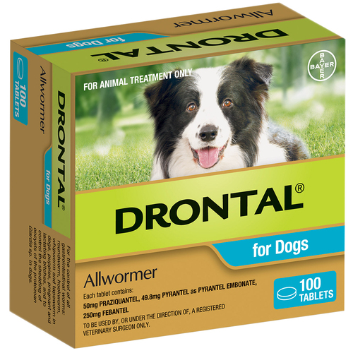 Drontal Chewable Allwormer for Dogs Medium 3-10kg 100 Pack 