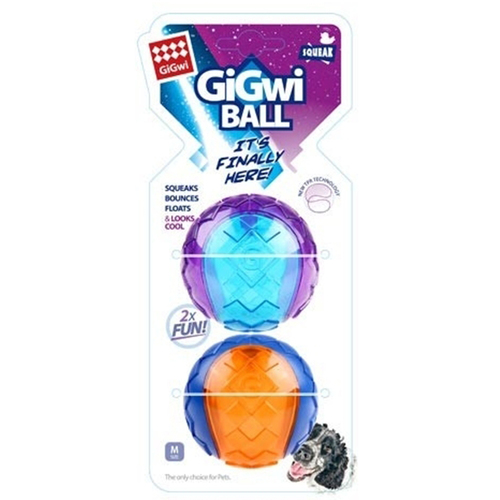 Gigwi Transparent Dog Squeaker Ball Toy Medium 2 Pack 