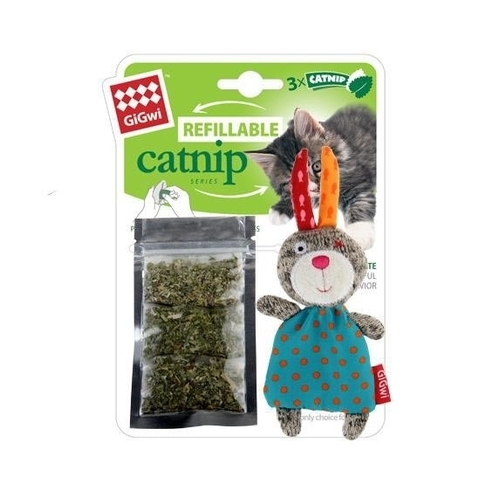 Gigwi Refillable Catnip Multi Teabag Rabbit Cat Toy 