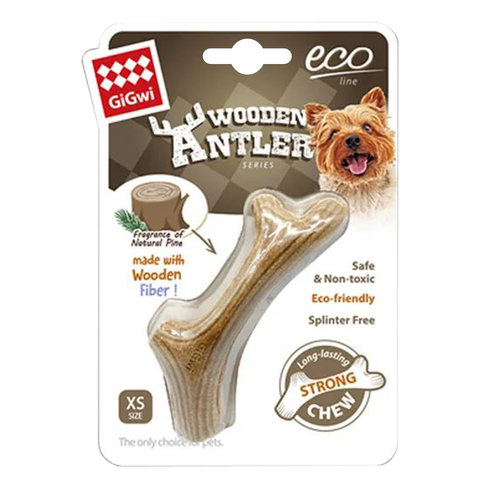 Gigwi Dog Chew Wooden Antler Dental Care Interactive Dog Toy XS