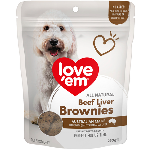 Love Em Dog Food Natural Beef Liver Brownie Treats 250g