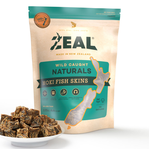 Zeal Free Range Naturals Hoki Fish Skins Dog Cat Treat 125g 