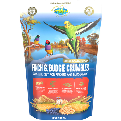 Vetafarm Finch and Budgie Crumbles Pet Bird Canary Budgerigar 450g