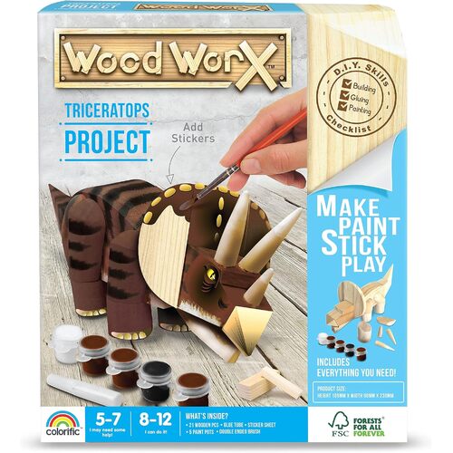 Colorific Wood Worx Triceratops Project Make Paint Stick Play Kit (GOL130963)