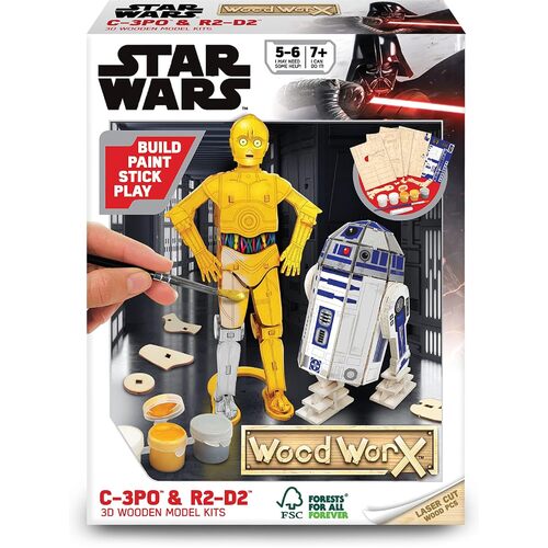 Colorific Wood Worx Star Wars C-3PO R2-D2 3D Wooden Model Kits (GOL178323)