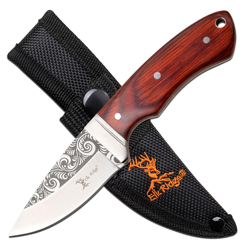 Elk Ridge Etched Blade Hunting Knife Wooden Handle 152mm (K-ER-200-18WD)