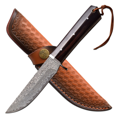 Elk Ridge Damascus Pattern Fixed Blade Hunting Knife (K-ER-200-24DM)