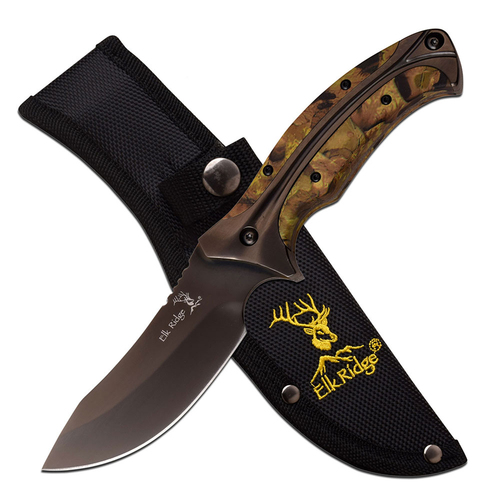 Elk Ridge Woodline Camo Hunting Knife w/ Sheath 222mm (K-ER-560CA)