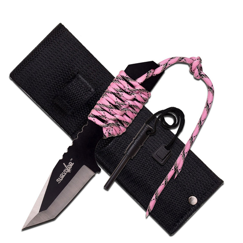 Survivor Pink Paracord Wrapped Knife w/ Fire Starter (K-HK-106320PK)