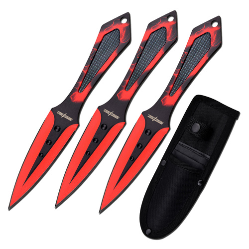 Perfect Point Red Flame Throwing Knives incl Nylon Sheath 3pcs (K-PP-134-3)