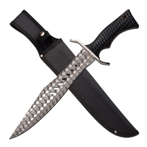 Survivor Skull Pattern Stainless Steel Fixed Blade Knife 483mm (K-SV-FIX011BK)