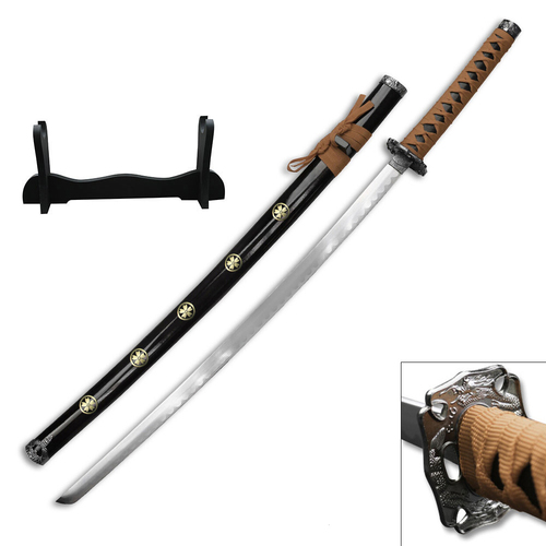 Powa Beam Tan Carbon Steel Samurai Katana Tan Cord Wrapped Handle (K-SW-72TN)