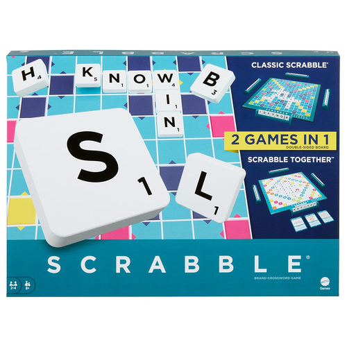 Mattel Classic Scrabble 2 Games in 1 Double-Sided Board 2-4 Players (MAT212941)