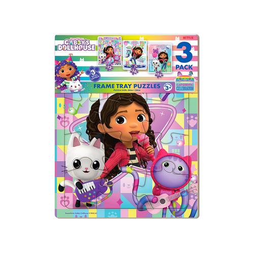 Crown DreamWorks Gabbys Dollhouse Frame Tray Jigsaw Puzzles 3 Pack (MJM201820)