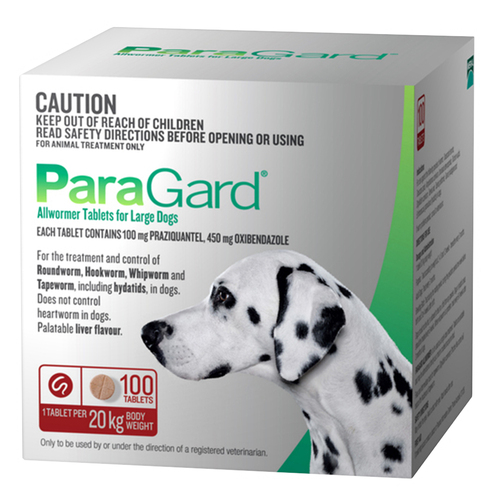 Paragard Large Dogs Allwormer Treatment & Control Tablets 20Kg 100 Pack 