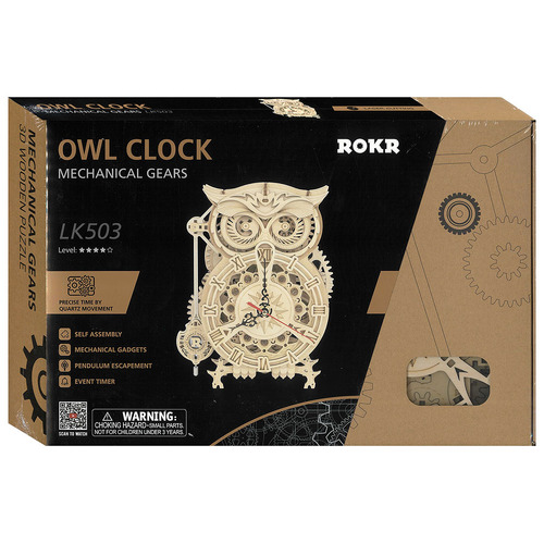 Robotime Models Owl Clock Mechanical Gears 3D Wooden Puzzle (ROB112900)