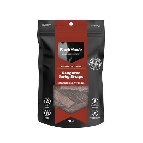 Black Hawk Kangaroo Jerky Straps Natural Dog Treats 100g