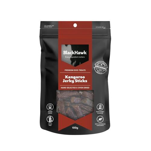 Black Hawk Kangaroo Jerky Sticks Natural Dog Treats 100g