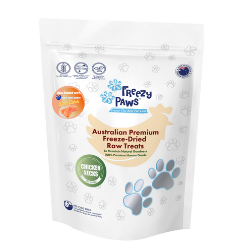 Freezy Paws Freeze Dried Salmon Coated Chicken Neck Dog & Cat Raw Treats 100g