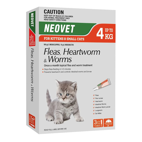 Neovet Spot-on Flea & Worms Treatment for Kitten & Small Cats Up to 4kg 3 Pack