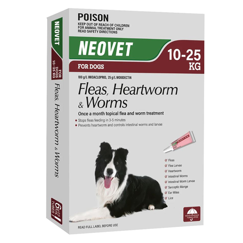 Neovet Spot-on Flea & Worms Treatment for Dogs 10-25kg Red 6 Pack