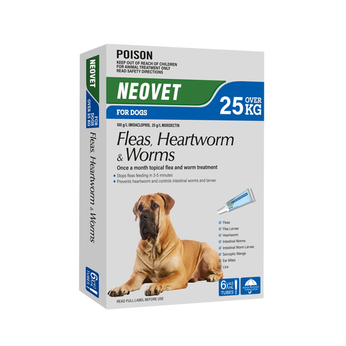 Neovet Spot-on Flea & Worms Treatment for Dogs Over 25kg Blue 6 Pack